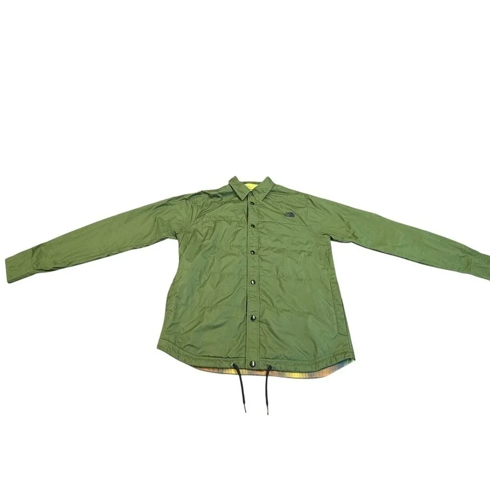 The North Face Mens Reversible Quilted Shirt Jacket Olive Green Plaid SMALL